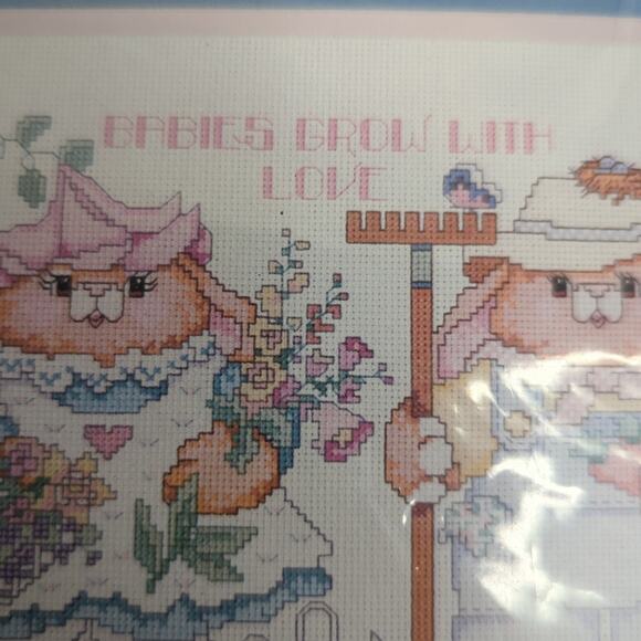 Vintage Bucilla country bunnies birth record crosstitch kit 14"x 11" - Picture 6 of 7